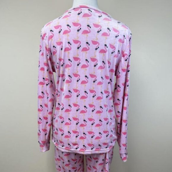 Frankie & Johnny S Pink Flamingo Velour Pajama Set Soft Shirt Jogger Pants - Picture 5 of 8